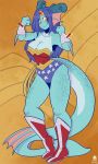  athletic avencri blue_hair cosplay female hair horn looking_at_viewer mayte reptile scalie solo wonder_woman 