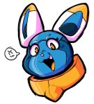  &gt;:3 ambiguous_gender anthro blue_body colored e621 ear_markings esix facial_markings head_markings lagomorph machine mammal markings mascot open_mouth robot simple_background solo tongue white_background xingscourge yellow_eyes 