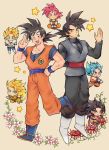  armor ayo_(isy8800) black_eyes black_hair blonde_hair blue_eyes blue_footwear blue_hair boots bowl chibi dougi dragon_ball dragon_ball_gt dragon_ball_super dragon_ball_z earrings eating flower food food_on_face gloves gokuu_black hand_on_hip jewelry long_hair monkey_tail multiple_persona open_mouth plant potara_earrings red_eyes red_hair single_earring smile son_gokuu star super_saiyan super_saiyan_3 super_saiyan_4 super_saiyan_blue super_saiyan_god tail very_long_hair vines white_footwear white_gloves wristband yellow_eyes 