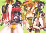  4girls absurdres armpit_licking bangs bent_over beret black_dress blush breasts brown_eyes chinese_clothes cleavage_cutout dress fate/grand_order fate_(series) fingering flats fujimaru_ritsuka_(female) hat heroic_spirit_festival_outfit highres horns huge_filesize jiangshi koume_keito legs licking medium_breasts multiple_girls multiple_views nipples open_mouth orange_hair outstretched_arms pelvic_curtain pointy_ears purple_eyes purple_hair pussy qing_guanmao scan short_eyebrows short_hair shuten_douji_(fate/grand_order) small_breasts smile tongue tongue_out zombie_pose 