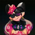  1girl alternate_costume aori_(splatoon) black_gloves breast_squeeze breasts cleavage cleavage_cutout collar cum cum_on_body cum_on_breasts cum_on_upper_body earrings facial fangs food food_on_head food_themed_earrings glasses gloves head_tilt hetero jewelry large_breasts long_hair mole mole_under_eye object_on_head opaque_glasses paizuri paizuri_under_clothes penis pointy_ears pov solo_focus splatoon_(series) splatoon_2 studded_collar sunglasses tentacle_hair tentacles thick_eyebrows thirnz 