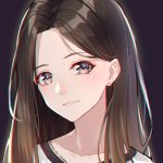  1girl bangs black_background blush brown_eyes brown_hair chromatic_aberration closed_mouth commentary_request earrings face forehead ge_zhong_kuaile glint jewelry long_hair looking_at_viewer original parted_bangs pixiv_id portrait simple_background smile solo star star_earrings stud_earrings 