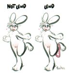  &lt;3 anthro buckteeth chest_tuft clothing comparison english_text featureless_crotch female lagomorph leporid looking_at_viewer mammal nude panken panties panties_around_one_leg pink_eyes rabbit simple_background smile solo standing teeth text tuft underwear underwear_around_one_leg white_background 
