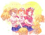  brown_hair cheerleader choker closed_eyes headband hoshizora_rin kanucone koizumi_hanayo love_live!_school_idol_project nishikino_maki open_mouth orange_hair purple_eyes red_hair short_hair 