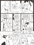  anthro black_and_white bovid canid canine caprine clothed clothing comic disney domestic_pig duo felid female fox hi_res judy_hopps lagomorph leporid lion male mammal mistermead monochrome necktie nick_wilde pantherine rabbit sheep speech_bubble suid suina sus_(pig) text train vehicle zootopia 