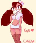  2019 anthro biped black_hair blouse bottomwear breasts clothing creamy_kitty digital_media_(artwork) eyelashes eyewear female glasses gū hair legwear non-mammal_breasts nurse pink_scales pussy reptile scales scalie skirt slit_pupils small_breasts snake solo thick_thighs thigh_gap thigh_highs xingzuo_temple 
