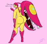  2019 65jsa big_butt blue_eyes body_marks butt digital_media_(artwork) fan_character female looking_at_viewer mawile naoto_(65jsa) nintendo pink_background pok&eacute;mon pok&eacute;mon_(species) shaded shiny_pok&eacute;mon simple_background smile solo teeth thick_thighs video_games wide_hips 