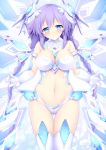  1girl absurdres bare_shoulders blue_eyes blush braid breasts choujigen_game_neptune_the_animation cleavage detached_collar elbow_gloves gloves hair_ornament highres kludea large_breasts long_hair looking_at_viewer navel neptune_(series) power_symbol purple_hair purple_heart revealing_clothes skindentation smile solo symbol-shaped_pupils thighhighs twin_braids very_long_hair white_gloves white_legwear wings 