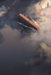  absurdres asteroid_ill cloud from_above ground_vehicle highres no_humans railroad_tracks reflection scenery sen_to_chihiro_no_kamikakushi sketch train water water_surface 