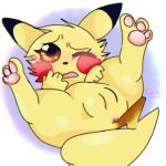  1:1 2019 3_toes 5_fingers anus black_nose blush brown_eyes butt digital_media_(artwork) female feral fingers fur glistening looking_at_viewer nervous nintendo nude one_eye_closed open_mouth partially_visible_anus pawpads pikachu pok&eacute;mon pok&eacute;mon_(species) presenting presenting_pussy punchii pussy simple_background solo toes video_games yellow_fur 