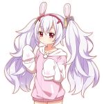  1girl animal_ears azur_lane bunny_ears collarbone dokumi eyebrows_visible_through_hair fake_animal_ears hairband laffey_(azur_lane) lavender_hair long_hair long_sleeves parka red_eyes sleeves_past_fingers sleeves_past_wrists solo twintails 