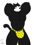  abs anthro anthrofied caseyljones clothing domestic_cat felid feline felis felix_the_cat felix_the_cat_(series) half-closed_eyes hands_behind_back looking_at_viewer male mammal muscular smile thong 