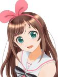  1girl a.i._channel aqua_eyes brown_hair close-up head_tilt highres kizuna_ai long_hair looking_at_viewer open_mouth pizza_man sailor_collar simple_background sleeveless solo upper_body virtual_youtuber white_background 