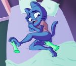  anthro anus blue_fur bodily_fluids cartoon_network clothed clothing cub elvenbiker fangs felid feline fingering fur genital_fluids gumball_watterson male mammal nude open_mouth penis simple_background the_amazing_world_of_gumball tongue young 