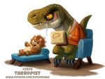  ceratopsian chair cryptid-creations dinosaur duo pencil_(object) reptile scalie theropod triceratops tyrannosaurid tyrannosaurus tyrannosaurus_rex 