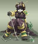  2016 anthro aya_blackpaw baneroku black_fur black_hair blizzard_entertainment clothed clothing female fur hair hearthstone hi_res mammal pandaren purple_eyes simple_background sitting solo ursid video_games warcraft white_fur 