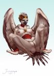  absurd_res accipitriform anthro avian beak bell bird black_nipples black_pussy bow breasts claws clothed clothing feathered_wings feathers female hi_res kwaza_(ozawk) nipples non-mammal_breasts osprey pussy ribbons simple_background sitting solo spread_legs spreading tail_feathers talons thescarletartist toe_claws wings yellow_eyes 