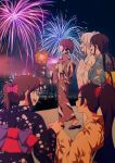  5girls :d alternate_costume black_hair black_kimono blue_kimono bow brown_hair fireworks floral_print from_behind hair_bow holding_hands idolmaster idolmaster_shiny_colors japanese_clothes kimono long_hair looking_away mitsumine_yuika multiple_girls night night_sky obi open_mouth pink_hair ponytail purple_hair purple_kimono red-framed_eyewear sash shirase_sakuya sidelocks sky smile sohin tanaka_mamimi tsukioka_kogane twintails wavy_hair white_kimono yellow_kimono yukata yuukoku_kiriko 