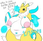  2019 absurd_res anthro big_breasts blue_eyes breasts digimon digimon_(species) digital_media_(artwork) female hi_res lasso_(artist) pregnant pussy renamon solo text thick_thighs wide_hips 