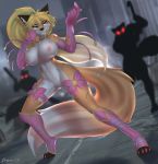  ambiguous_gender anthro armor big_breasts blonde_hair breasts canid canine curvaceous female female_focus fox group hair mammal nipples pakwan008 pussy smile solo_focus standing wide_hips 