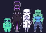  2019 blush bone bow_(weapon) breasts clothed clothing creeper enderman eyes_closed featureless_breasts female group half-closed_eyes hands_on_hips hi_res holding_object holding_weapon humanoid kiwihermit minecraft not_furry open_mouth ranged_weapon simple_background size_difference skeleton skeleton_(minecraft) smile standing undead video_games weapon zombie_(minecraft) 