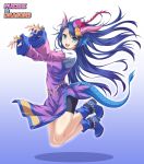  1girl blue_eyes blue_hair boots dragon_girl karin_(p&amp;d) kyuutou_(kyuutouryuu) long_hair puzzle_&amp;_dragons thigh_boots thighhighs 