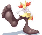  ! 2019 ambiguous_gender big_feet bodily_fluids braixen cute_fangs dlrowdog feet foot_focus hi_res hyper hyper_feet nintendo orange_eyes pok&eacute;mon pok&eacute;mon_(species) simple_background solo sweat video_games white_background 