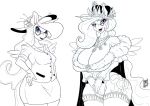  2019 anthro anthrofied big_breasts blue_eyes breast_size_difference breasts cleavage clothed clothing crown cutie_mark digital_media_(artwork) duo equid eyeshadow eyewear female friendship_is_magic glasses hair horn huge_breasts lipstick long_hair looking_at_viewer makeup mammal monochrome my_little_pony princess_celestia_(mlp) princess_luna_(mlp) purple_eyes sibling signature sister sisters spot_color wide_hips winged_unicorn wings zwitterkitsune 