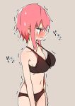  1girl absurdres beige_background blush bra breast_envy bural_chingu flat_chest highres korean_text lee_ji-eun_(bural_chingu) luke_(dydansgur) navel oversized_clothes panties pink_hair short_hair simple_background solo tears trembling underwear 