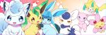  :3 alolan_form alolan_vulpix blue_eyes blue_hair blue_sclera blush cherubi chromatic_aberration closed_eyes closed_mouth fang flying gen_1_pokemon gen_3_pokemon gen_4_pokemon gen_6_pokemon gen_7_pokemon glaceon gradient gradient_background hands_on_hips happy holding_hands jirachi kemoribon leafeon legendary_pokemon light_blush looking_at_viewer meowstic mew multiple_tails no_humans open_mouth orange_background orange_eyes paws pokemon pokemon_(creature) red_eyes shiny shiny_hair short_hair simple_background sitting smile standing star tail two_tails yellow_sclera 