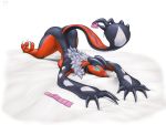  2019 ambiguous_fluids anthro ass_up avian bed big_breasts blue_eyes blush bodily_fluids breasts breath butt claws condom digital_media_(artwork) dripping female fur genital_fluids glowing glowing_eyes hi_res holding_condom holding_object horn in_heat legendary_pok&eacute;mon lying nintendo nude on_bed on_front pok&eacute;mon pok&eacute;mon_(species) simple_background solo testowepiwko video_games yveltal 