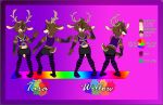  0000cid antlers brother brothers brown_fur bulge cervid clothing crop_top duo fur gesture girly horn leggings legwear looking_at_viewer looking_back male mammal model_sheet purple_eyes purple_pupils rainbow shirt sibling stockings tara_voxis tongue tongue_out topwear twins v_sign willow_voxis 