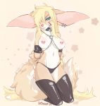  anthro bdsm bondage bound breasts canid canine clothing collar female hands_behind_back hi_res kneeling legwear ltshiroi mammal nipple_piercing nipples piercing solo thigh_highs underwear 