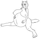  2019 anthro belly big_belly big_breasts breasts digital_media_(artwork) domestic_cat felid feline felis female free_art hair holding_belly huge_breasts hyper hyper_breasts jakethegoat mammal nipples nude overweight pregnant simple_background sitting sketch smile solo white_background 