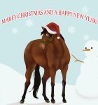 christmas english_text equid equine eyelashes female feral holidays horse mammal nikuyoku snow snowman solo text 