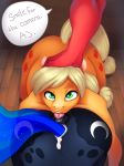  2014 absurd_res anal anthro anus applejack_(mlp) big_macintosh_(mlp) butt cutie_mark equid equine female female/female friendship_is_magic green_eyes group hand_on_head hi_res holding_head horse licking looking_at_viewer mammal my_little_pony nude oral pony pregnant princess_luna_(mlp) puffy_anus revadiehard rimming sex solo_focus tongue tongue_out whitekitten 