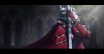  1girl ankle_boots armor blood boots cape edelgard_von_hresvelg fire_emblem fire_emblem:_three_houses gloves hair_ornament highres horns older red_cape solo spoilers sword weapon yarr 