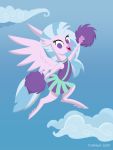  avian cheerleader cheerleader_outfit friendship_is_magic hippogryph looking_at_viewer my_little_pony pom_poms purple_eyes silverstream_(mlp) solo timothy_fay wings 