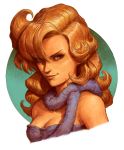  1girl ayla_(chrono_trigger) blonde_hair breasts chrono_trigger cleavage curly_hair dave_rapoza grey_eyes hair_over_one_eye highres medium_breasts portrait smile solo 