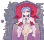  1girl anda_inmu bare_legs barefoot bat_wings blue_hair brooch commentary_request cum cum_on_body cum_on_lower_body eyebrows_visible_through_hair feet foot_out_of_frame hat jewelry leg_lift legs looking_at_viewer mob_cap oekaki open_mouth pov_feet puffy_short_sleeves puffy_sleeves red_eyes remilia_scarlet shaded_face short_hair short_sleeves slit_pupils solo throne toenails toes touhou translation_request white_background wings 