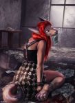  2019 4_toes anthro aurru brown_fur canid canine clothing detailed_background dress eyebrows female fox fur hair kneeling looking_at_viewer mammal money red_hair solo toes 