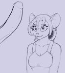 2019 anthro breasts disembodied_penis duo ear_piercing ear_ring erection female hair hi_res lord_magicpants male mammal monochrome mouse murid murine penis piercing rodent simple_background smile top 
