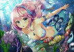  animal blue_eyes breasts bubbles cleavage fish gongha long_hair mermaid necklace original pink_hair underwater water 