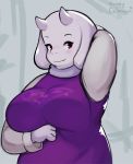  anthro big_breasts boss_monster bovid breasts caprine clothed clothing dress eyelashes female goat hi_res honeycalamari mammal mature_female red_eyes simple_background smile solo toriel undertale video_games 
