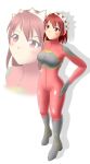  1girl 5757mad bodysuit boots cecily_cambell highres knee_boots red_eyes red_hair seiken_no_blacksmith short_hair skin_tight thigh_boots thighhighs 