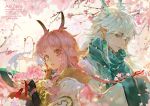  animal_ears cherry_blossoms flowers long_hair male original pink_eyes pink_hair signed zero1510 