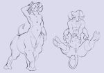  anthro anus bovid bovine cattle female hand_on_head hi_res hooves horn invalid_tag line_art lord_magicpants lying mammal nude on_back pussy self_milking taur teats thenomeking udders 