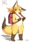 2013 anthro backpack canid canine cub female fox mammal nude simple_background slightly_chubby solo white_background ymbk young 
