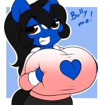  &lt;3 big_breasts black_hair breasts brown_eyes cleavage clothed clothing english_text equid fan_character female hair horn klodette kloudmutt mammal my_little_pony solo text unicorn 