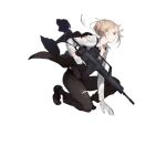  1girl alternate_costume alternate_hairstyle assault_rifle blonde_hair braid butler character_name cover crossdressing damaged fake_cover french_braid g36_(girls_frontline) girls_frontline gloves green_eyes gun monocle official_art rifle shuzi solo transparent_background trigger_discipline vest weapon 